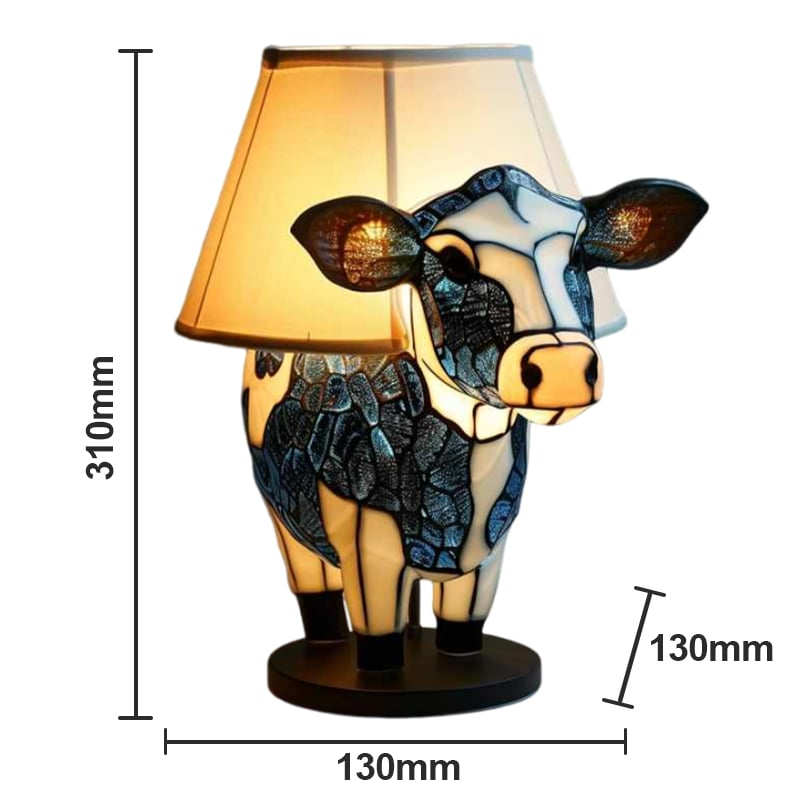 Håndlaget Highland-ku Bordlampe i Farget Glass – Unik Kunstnerisk Hjemmedekorasjon og Gave