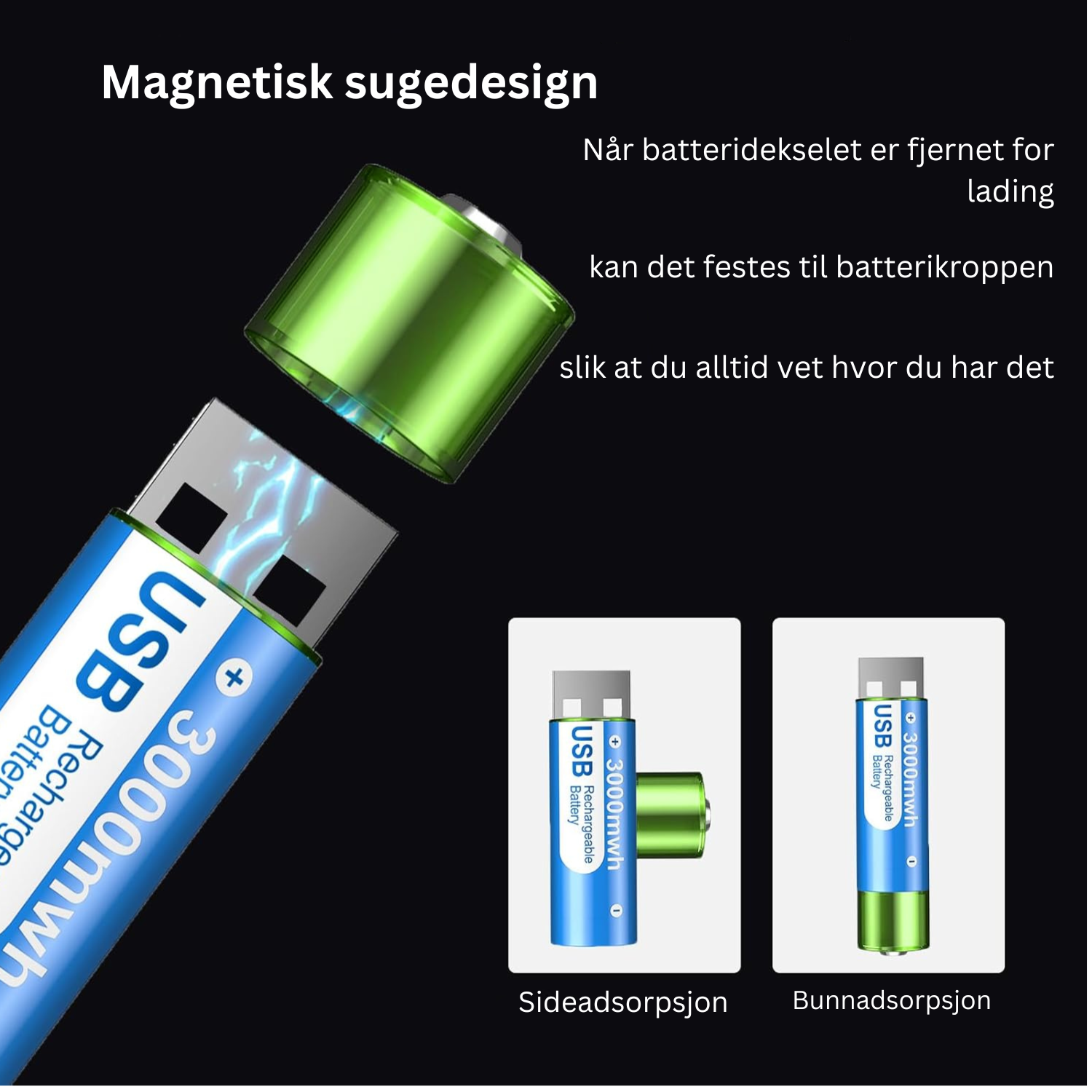 PowerLink oppladbare USB AA-batterier – Enkel lading