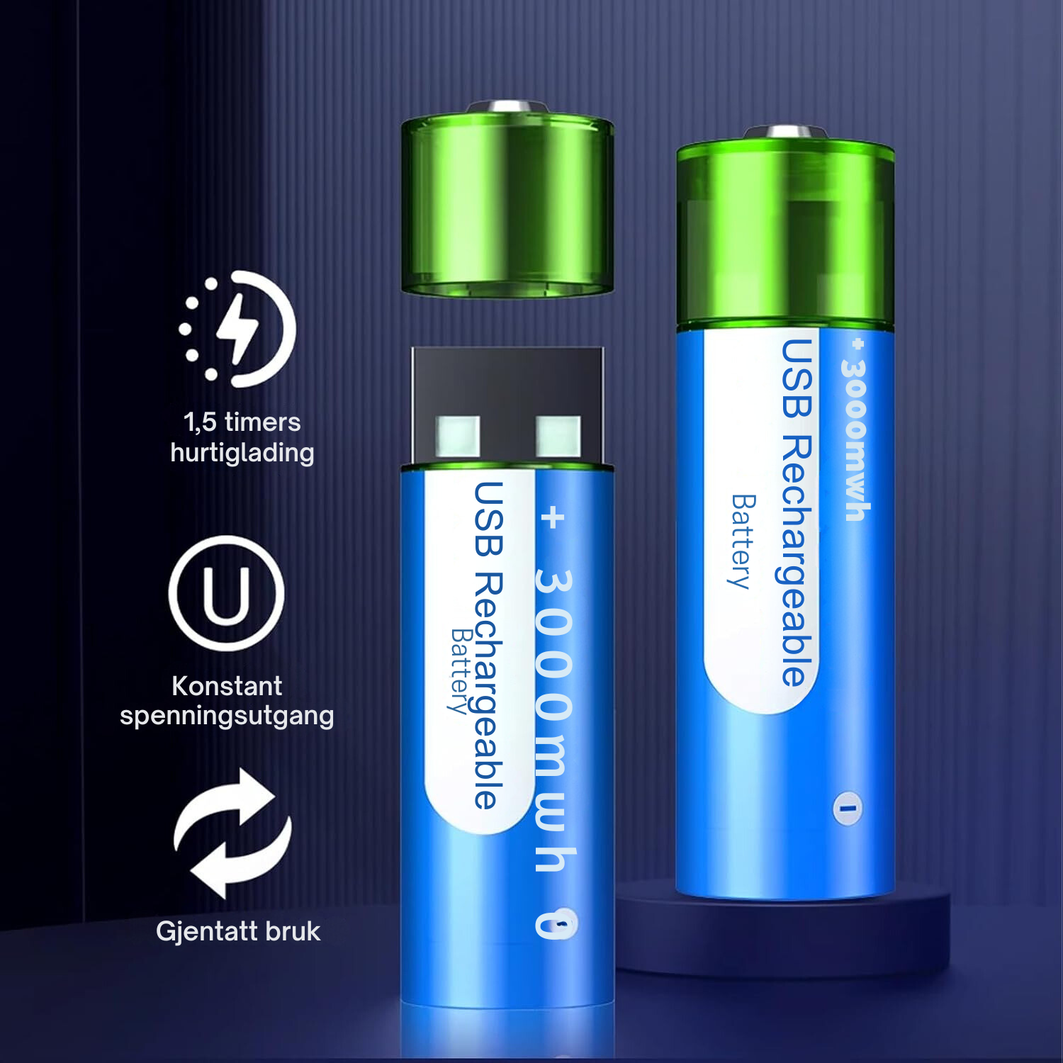 PowerLink oppladbare USB AA-batterier – Enkel lading