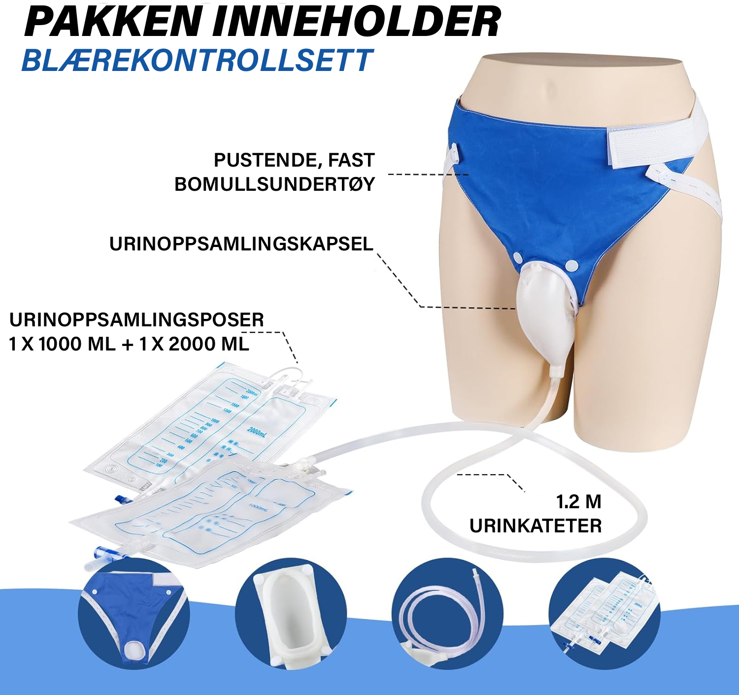 Lekkasjesikker gjenbrukbar medisinsk urinpose