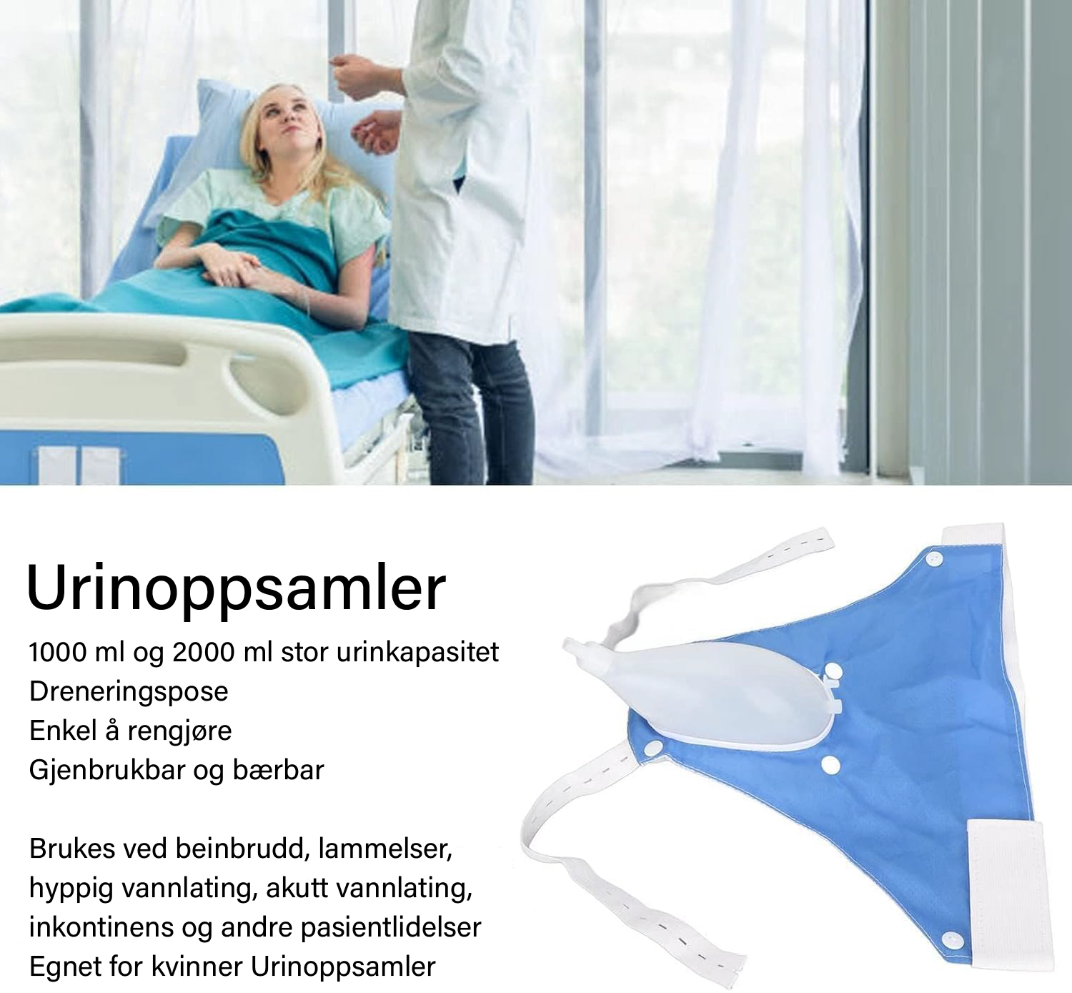 Lekkasjesikker gjenbrukbar medisinsk urinpose