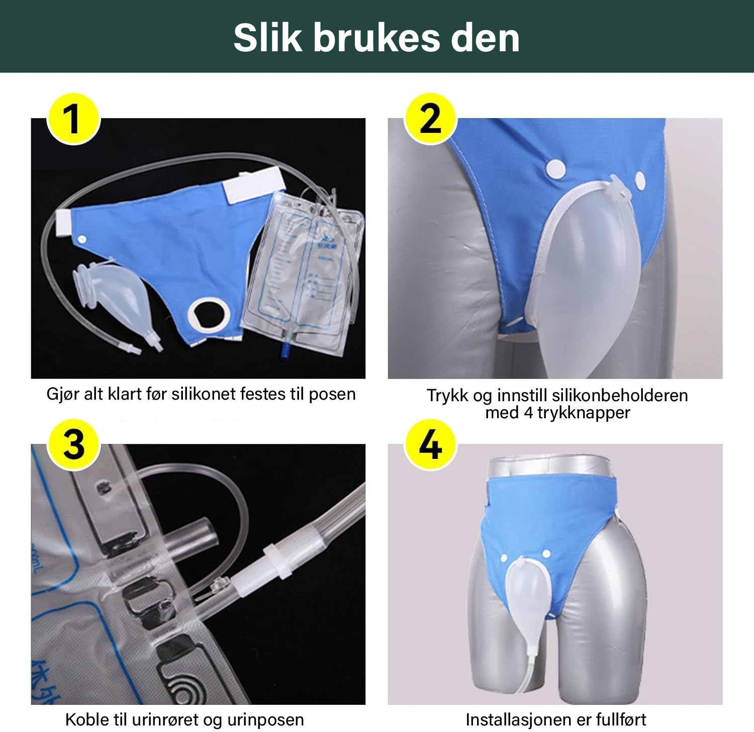 Lekkasjesikker gjenbrukbar medisinsk urinpose