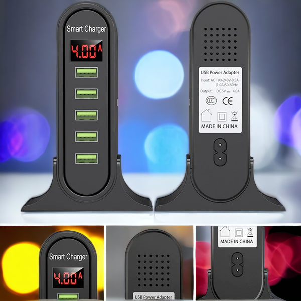 5-Port USB-ladestasjon – Rask og effektiv lader for flere enheter hjemme og på kontoret