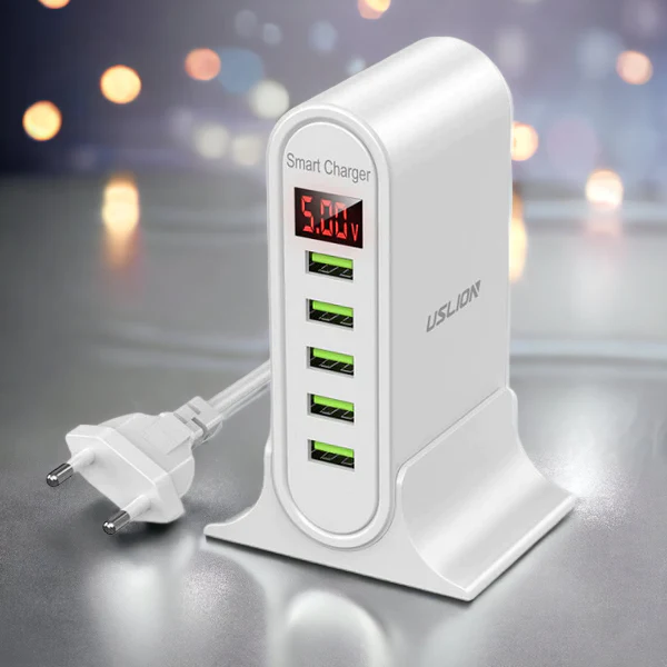5-Port USB-ladestasjon – Rask og effektiv lader for flere enheter hjemme og på kontoret
