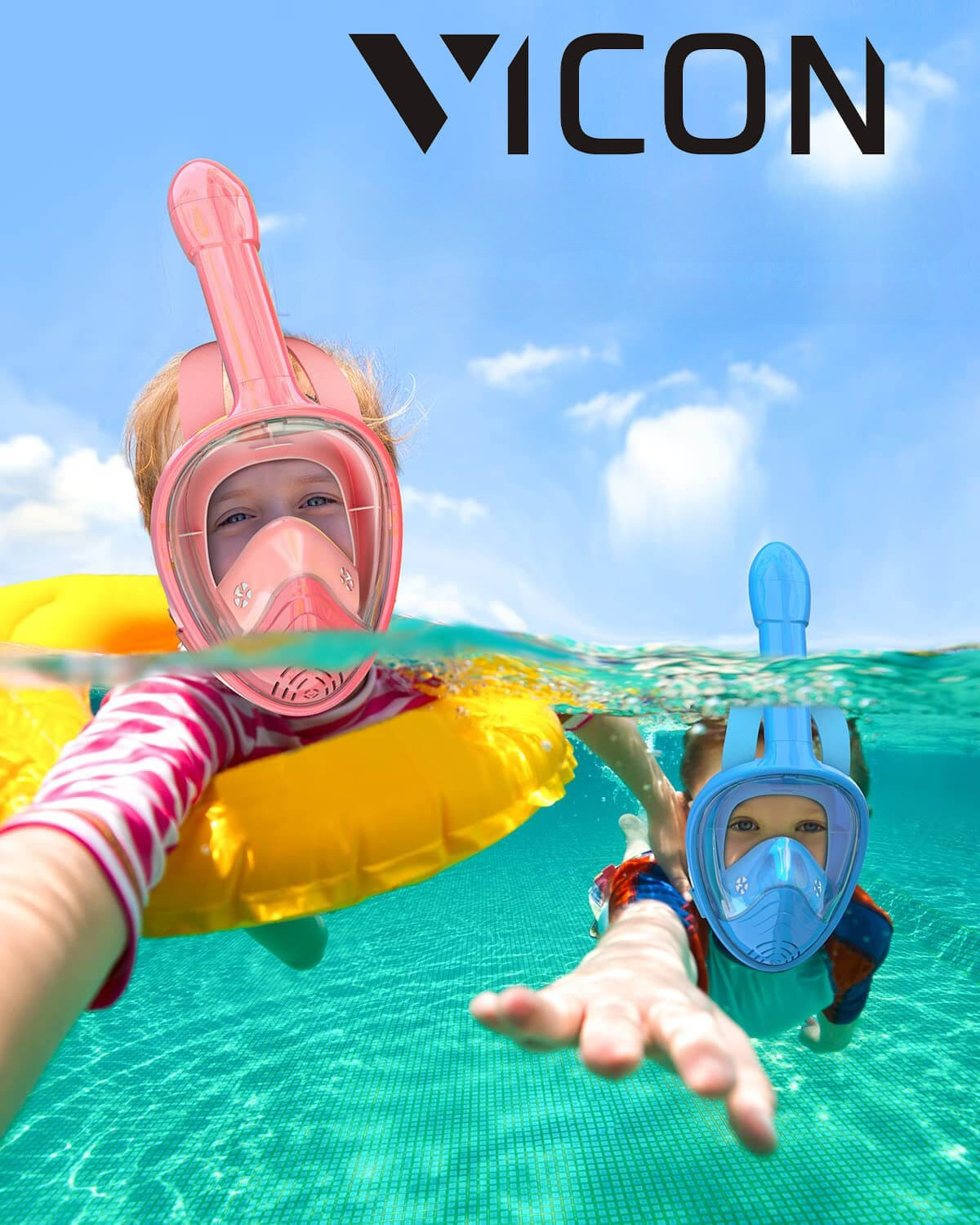 Vicon helmaske snorkel for barn – 180° panoramautsikt, anti-dugg, lekkasjesikker, enkel pusting
