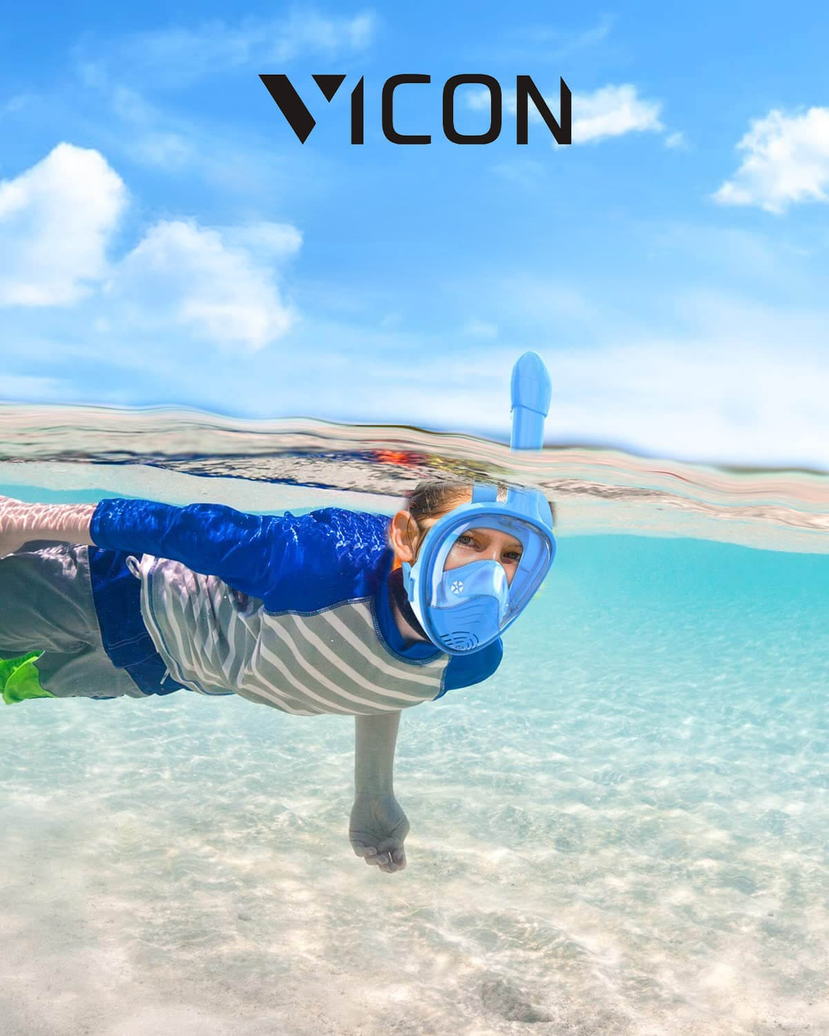 Vicon helmaske snorkel for barn – 180° panoramautsikt, anti-dugg, lekkasjesikker, enkel pusting