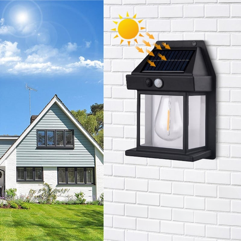 Solcelle Vegglampe med Bevegelsessensor – Energisparende, Vanntett, Supersterkt Lys for Utendørsbruk (Hvit/Svart)