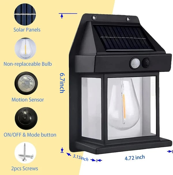 Solcelle Vegglampe med Bevegelsessensor – Energisparende, Vanntett, Supersterkt Lys for Utendørsbruk (Hvit/Svart)