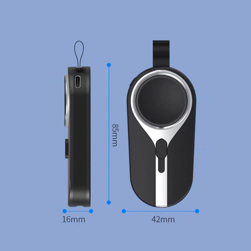 KeyPact Duo 2-i-1 Mini Powerbank med Klokkelader – 2000mAh, Type-C & Lightning, Robust med Karabinkrok