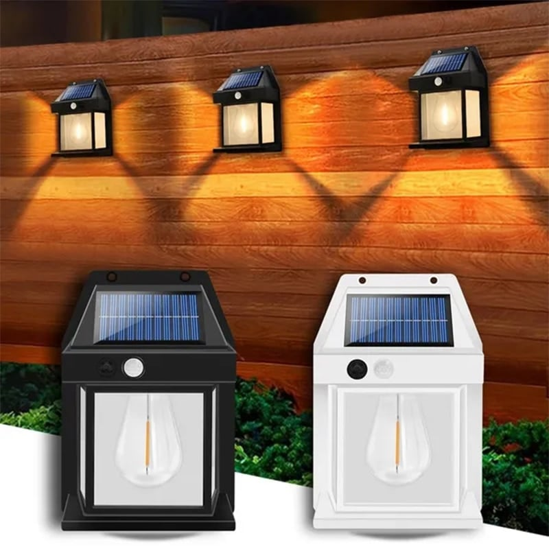 Solcelle Vegglampe med Bevegelsessensor – Energisparende, Vanntett, Supersterkt Lys for Utendørsbruk (Hvit/Svart)