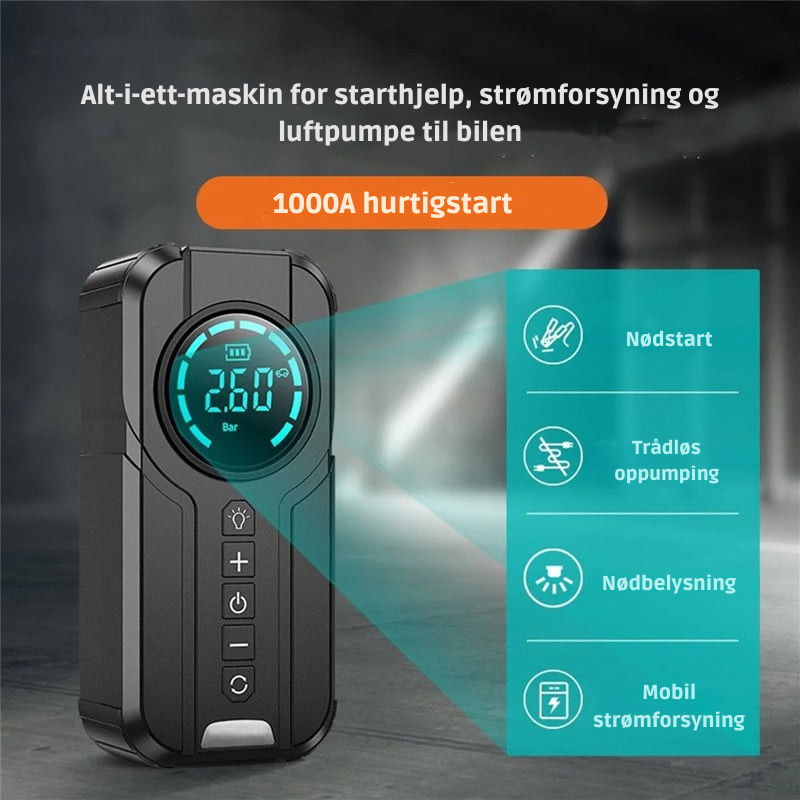 OmniPump™ Pro: 4-i-1 bærbar luftkompressor og nødverktøy