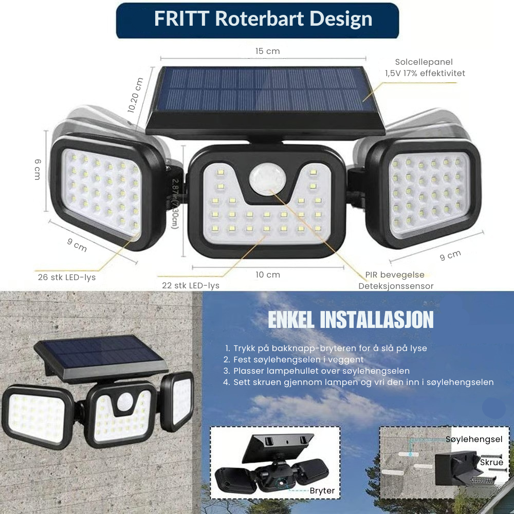 BrightGuard™ Solcelledrevet Bevegelseslys – Lys opp og sikre hjemmet ditt med trygghet!