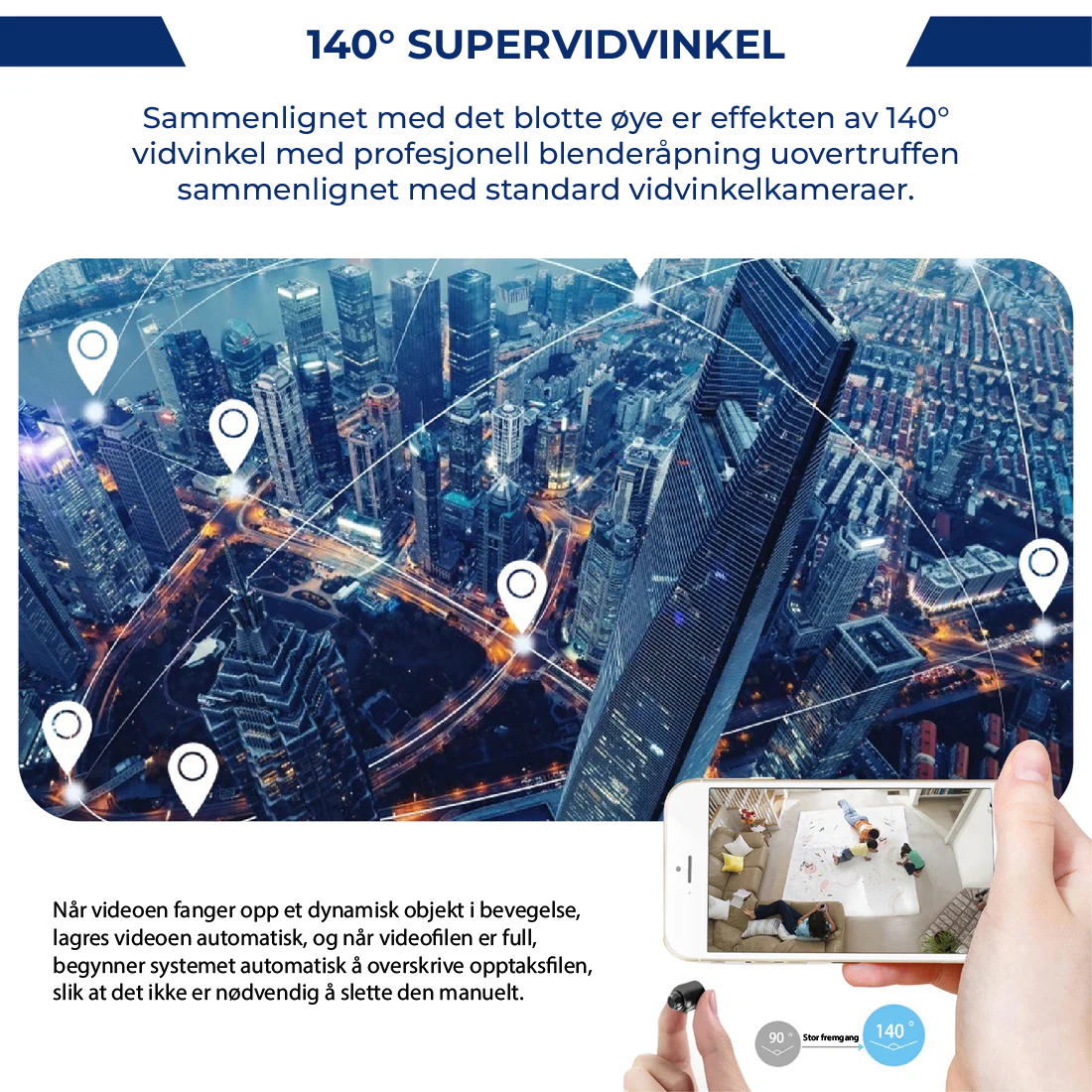 X5 Mini WiFi sikkerhetskamera - 1080P, nattsyn, bevegelsesdeteksjon