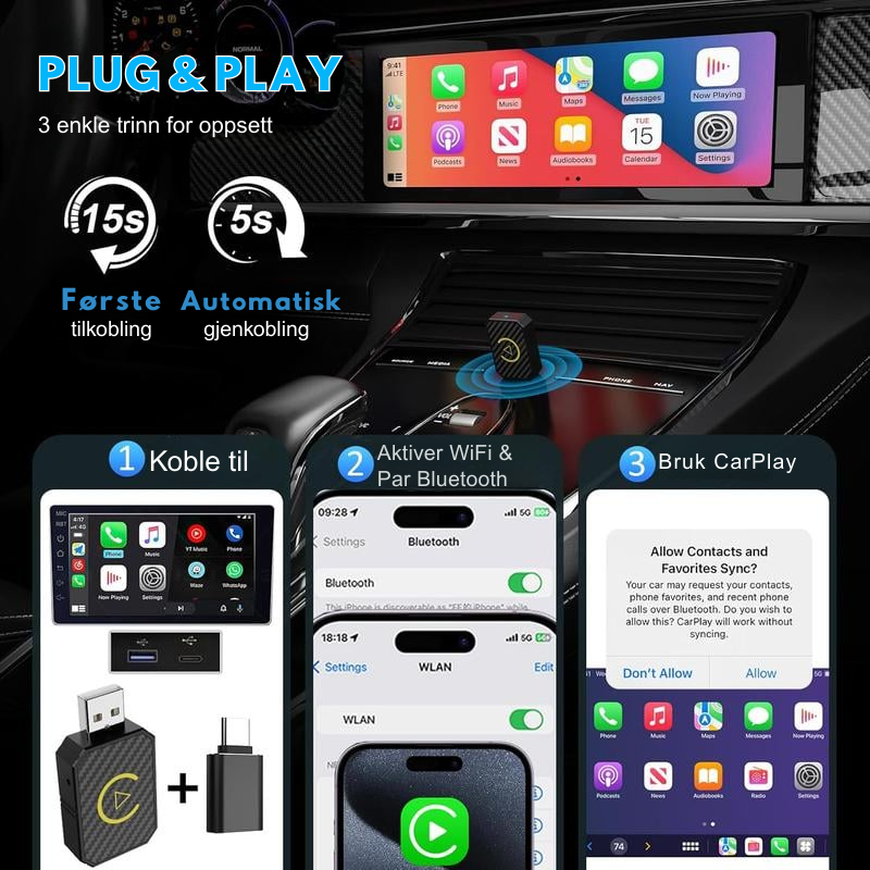 AutoPlugGo™ | Mini Trådløs CarPlay-adapter