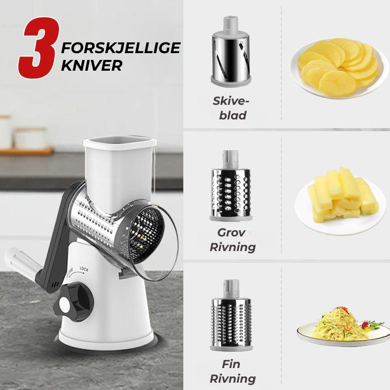 SwiftGrate Pro™ | Multifunksjonell Manuell Roterende Rivejern & Kutter