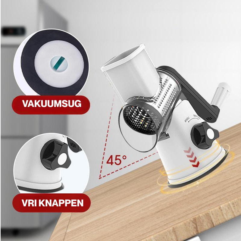 SwiftGrate Pro™ | Multifunksjonell Manuell Roterende Rivejern & Kutter