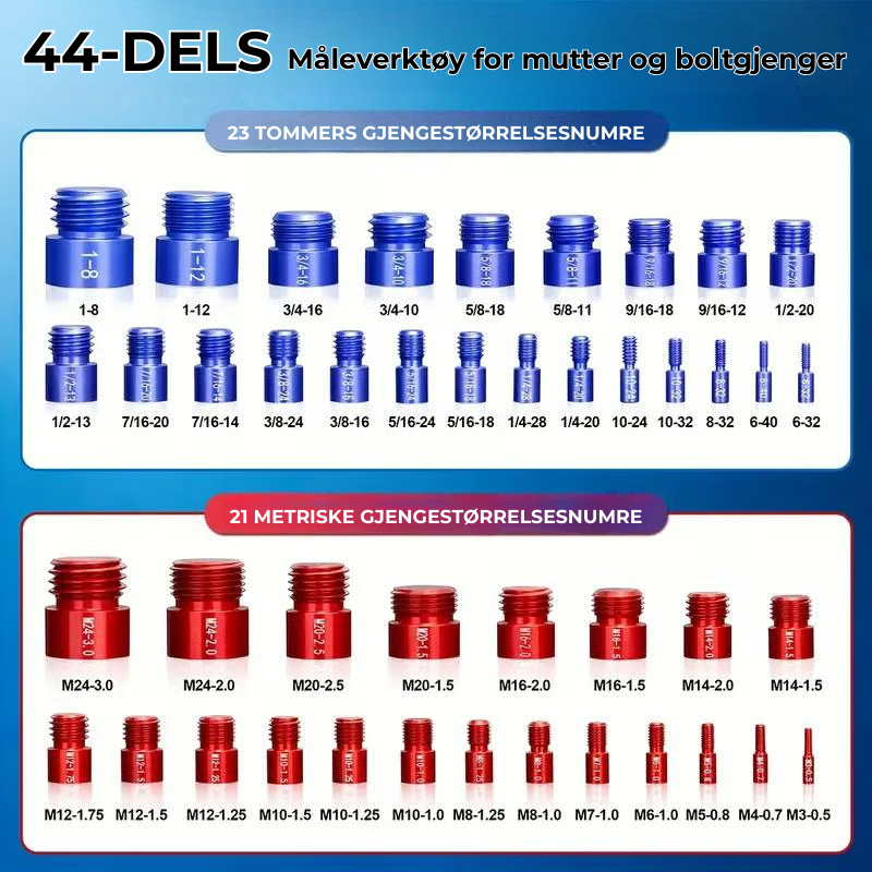 BoltGauge X44 – 44-delt Universalt Gjengekontrollsett (Metrisk og SAE)
