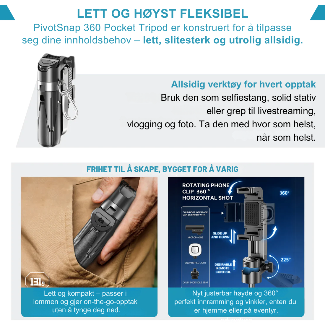 PivotSnap 360 Lommestativ