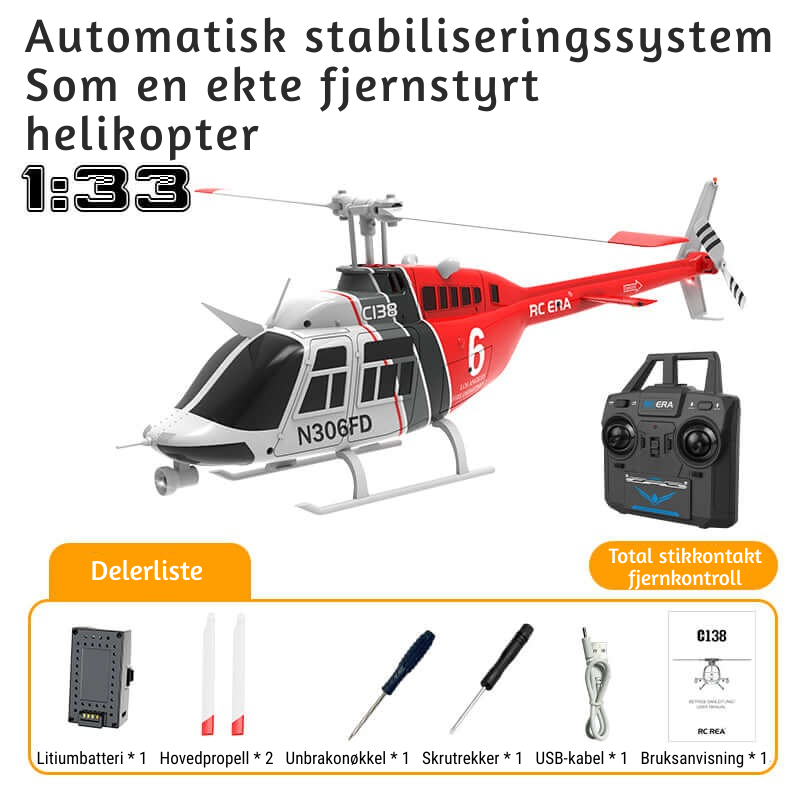 AeroHawk™ C138 6CH fjernstyrt helikopter med gyro og optisk flytposisjonering