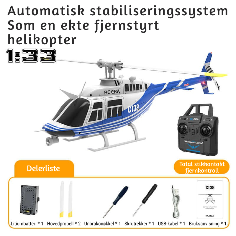 AeroHawk™ C138 6CH fjernstyrt helikopter med gyro og optisk flytposisjonering