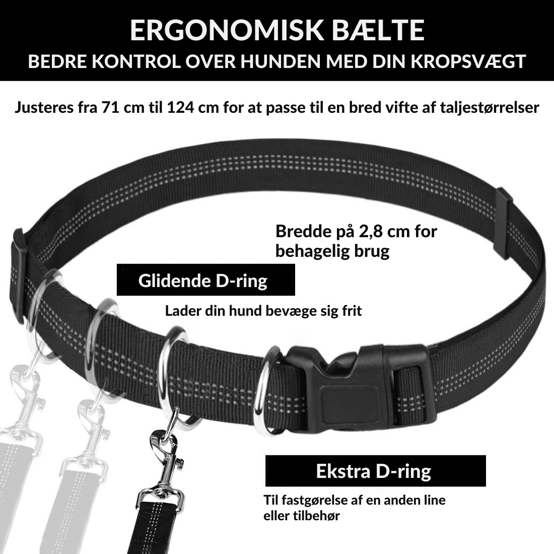 DoggoBelt™ | Handsfree hundebånd med glidelåslomme