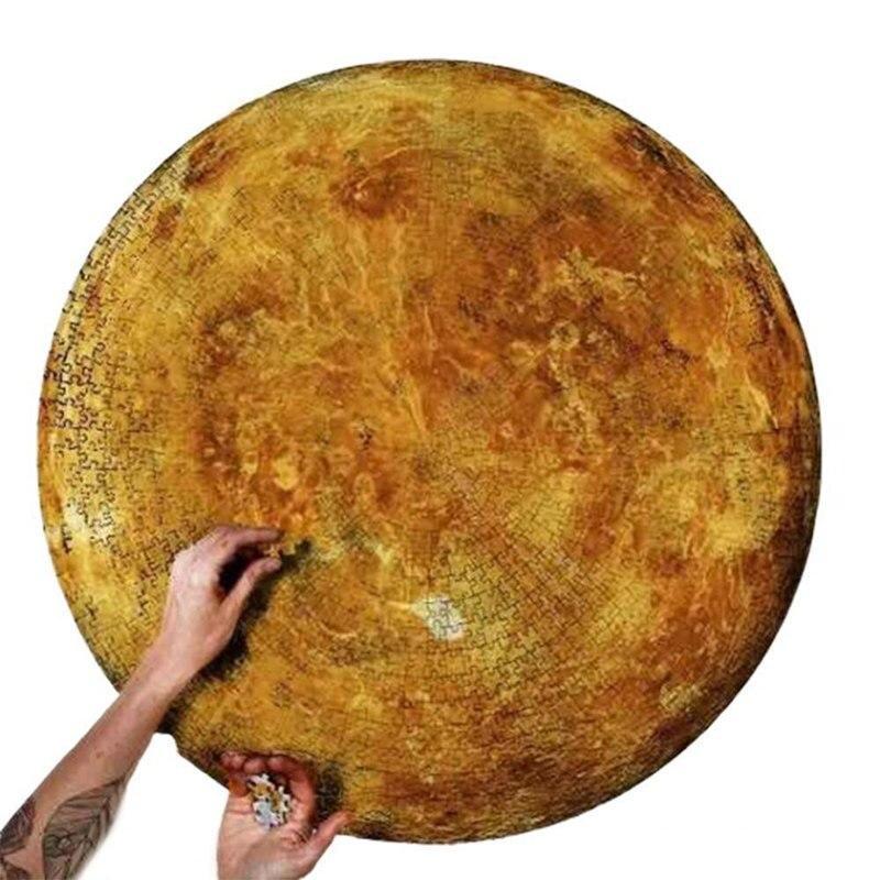 LuxHome Rundt Puslespill – 1000 Biter | Månen, Mars, Venus & Jorden | 68 cm i Diameter