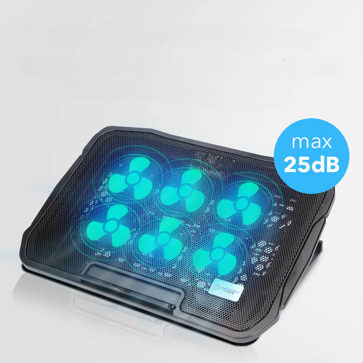 Gadgetplace Laptopkjøler – 6 Kraftige Vifter, 2400 RPM, Justerbart Stativ, USB-drevet