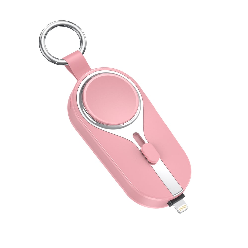 KeyPact Duo 2-i-1 Mini Powerbank med Klokkelader – 2000mAh, Type-C & Lightning, Robust med Karabinkrok