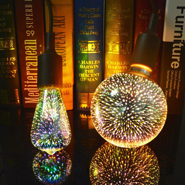 3D LED Dekorativ Lyspære – Sølvbelagt Glass, E27, 6.3 Tommer