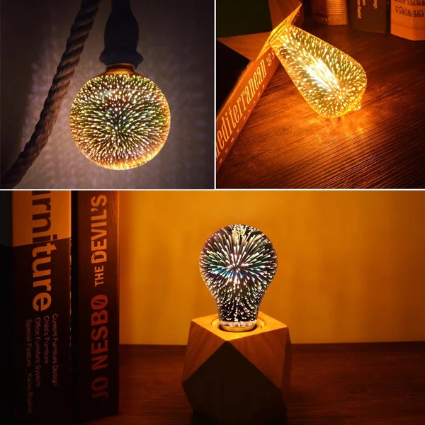 3D LED Dekorativ Lyspære – Sølvbelagt Glass, E27, 6.3 Tommer